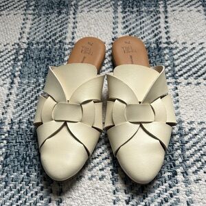 Time and Tru Cream Mules with Bow Detail